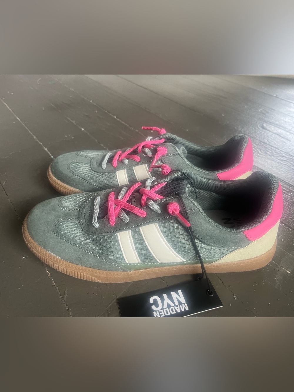 Madeen NYC Kids Greenish Gray and Pink Casual Sneakers